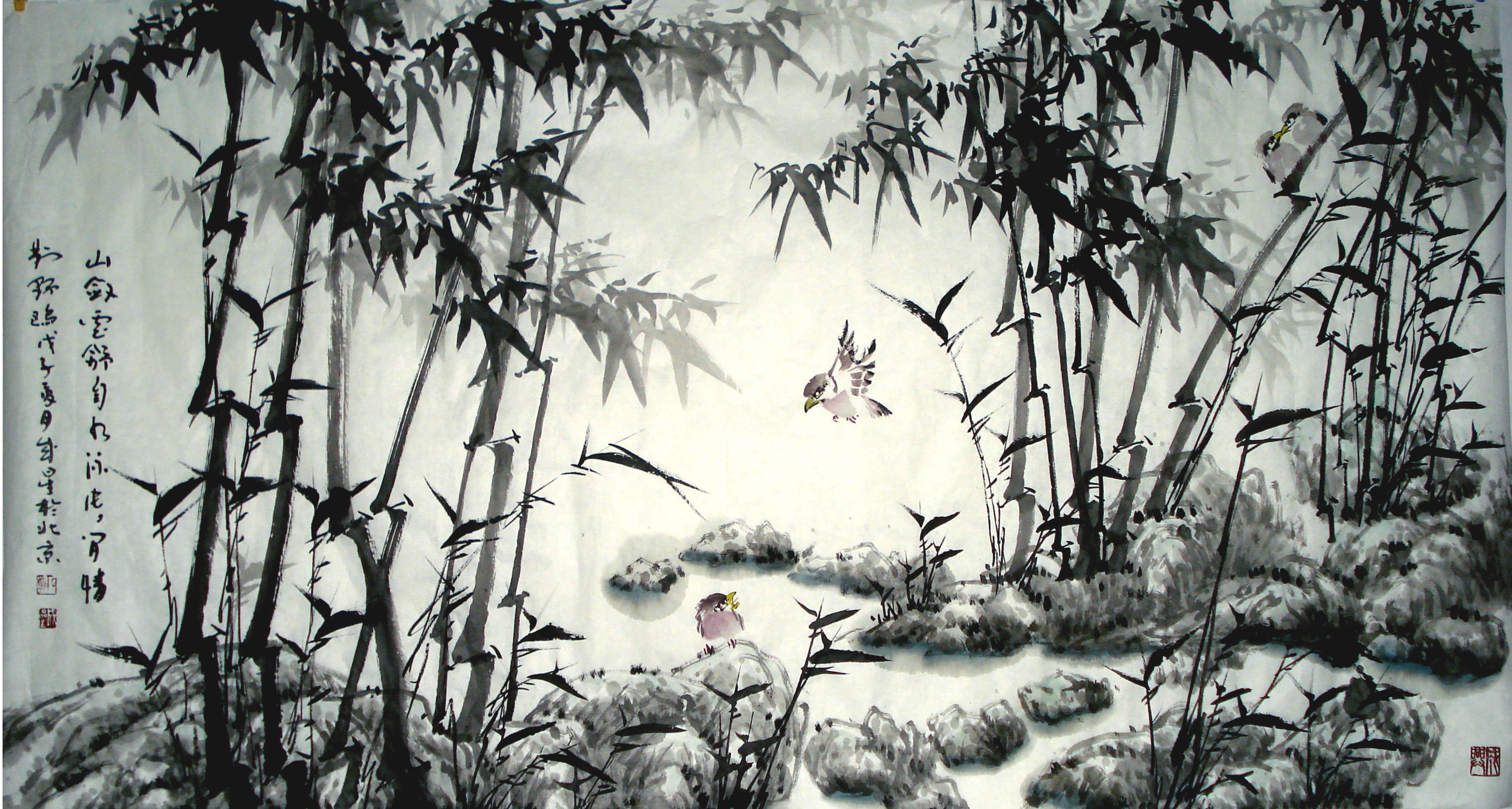 竹子的<a href=http://www.inspiredelm.com/ertonghua/ target=_blank class=infotextkey>兒童畫</a>-鳥與竹