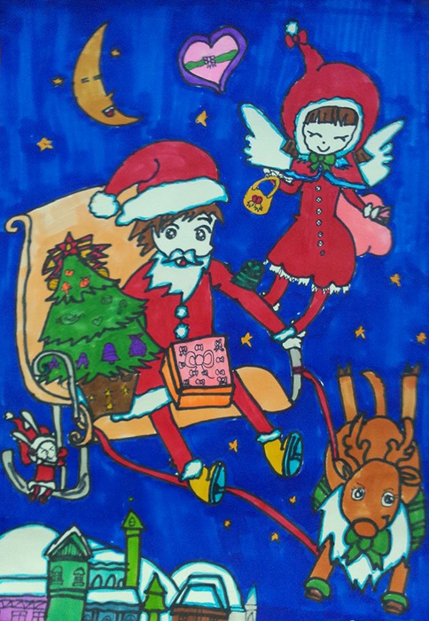 美麗的天使<a href=http://www.inspiredelm.com/ertonghua/ target=_blank class=infotextkey>兒童畫</a>-圣誕老人和天使