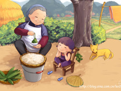 看奶奶包粽子  吃粽子<a href=http://www.inspiredelm.com/ertonghua/ target=_blank class=infotextkey>兒童畫</a>