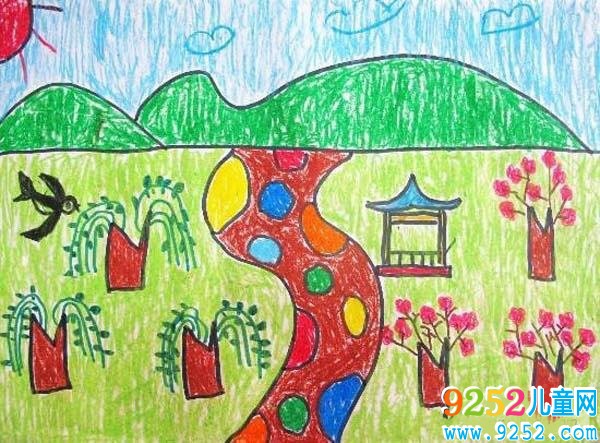 小學(xué)生春天的風(fēng)景<a href=http://www.inspiredelm.com/ertonghua/ target=_blank class=infotextkey>兒童畫</a>圖片