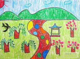 春天的風(fēng)景 小學(xué)生兒童畫圖片