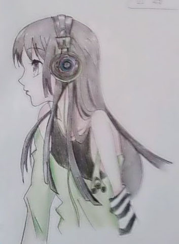聽著音樂的少女