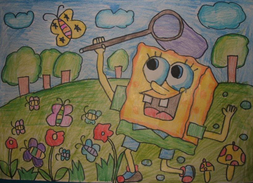 海綿寶寶<a href=http://www.inspiredelm.com/ertonghua/ target=_blank class=infotextkey>兒童畫</a>-海綿寶寶捉蝴蝶