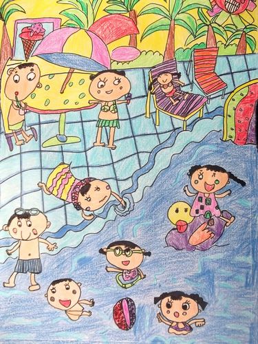 春夏秋冬<a href=http://www.inspiredelm.com/ertonghua/ target=_blank class=infotextkey>兒童畫</a>-夏天熱鬧的海邊