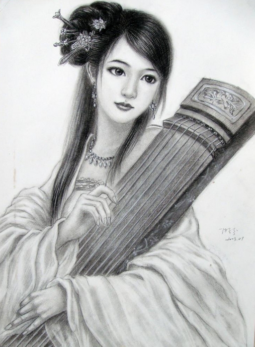 最美的人<a href=http://www.inspiredelm.com/ertonghua/ target=_blank class=infotextkey>兒童畫</a>-會彈古箏的美女