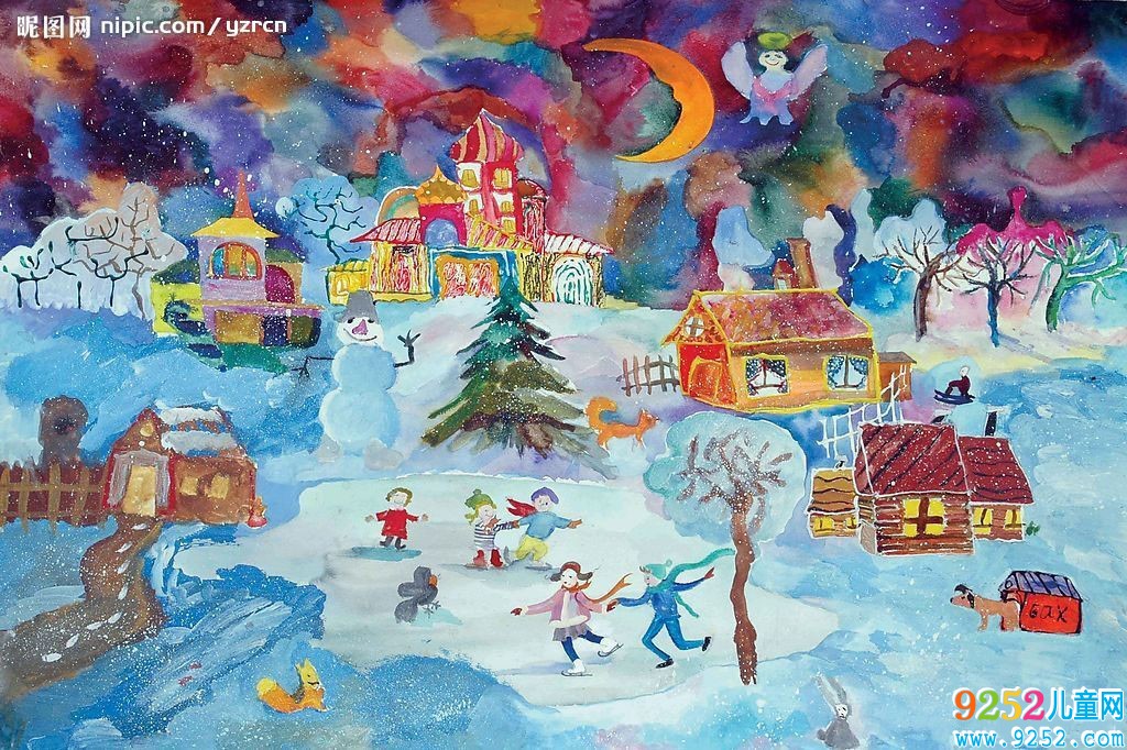 <a href=http://www.inspiredelm.com/ertonghua/ target=_blank class=infotextkey>兒童畫</a>作品冬天滑雪-一起滑雪啦