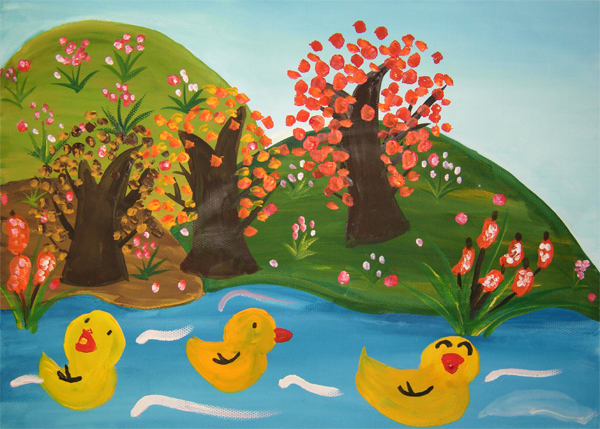 春夏秋冬<a href=http://www.inspiredelm.com/ertonghua/ target=_blank class=infotextkey>兒童畫</a>-春天里的鴨子