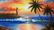 大海藍(lán)天兒童畫(huà)-海邊的夕陽(yáng)