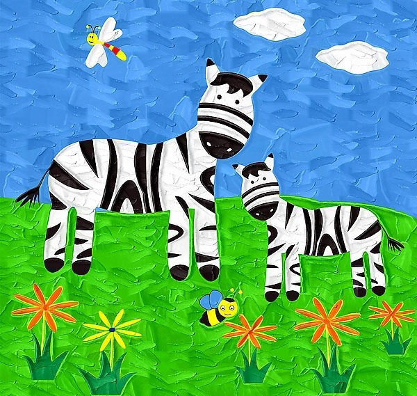 斑馬<a href=http://www.inspiredelm.com/ertonghua/ target=_blank class=infotextkey>兒童畫</a>-斑馬母子