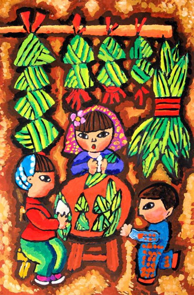 吃粽子<a href=http://www.inspiredelm.com/ertonghua/ target=_blank class=infotextkey>兒童畫</a>—我和媽媽包粽子