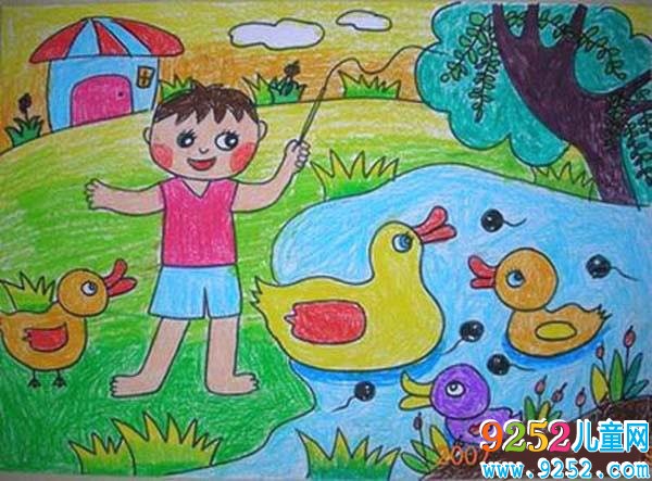 優(yōu)秀的幼兒春天<a href=http://www.inspiredelm.com/ertonghua/ target=_blank class=infotextkey>兒童畫</a>作品:春天的池塘