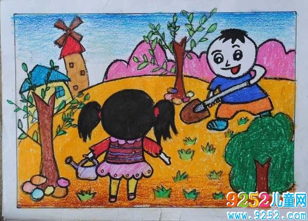 春天植樹(shù)<a href=http://www.inspiredelm.com/ertonghua/ target=_blank class=infotextkey>兒童畫(huà)</a>圖片