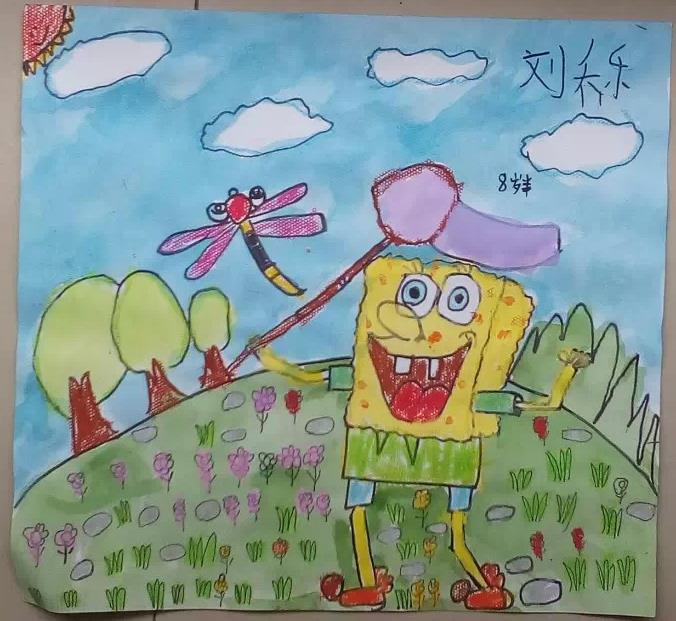 海綿寶寶<a href=http://www.inspiredelm.com/ertonghua/ target=_blank class=infotextkey>兒童畫</a>-捕蜻蜓的海綿寶寶