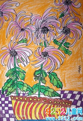 秋天菊花<a href=http://www.inspiredelm.com/ertonghua/ target=_blank class=infotextkey>兒童畫</a>-盛開的菊花