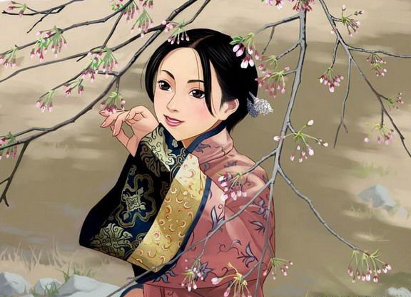 最美的人<a href=http://www.inspiredelm.com/ertonghua/ target=_blank class=infotextkey>兒童畫</a>-看桃花的美女