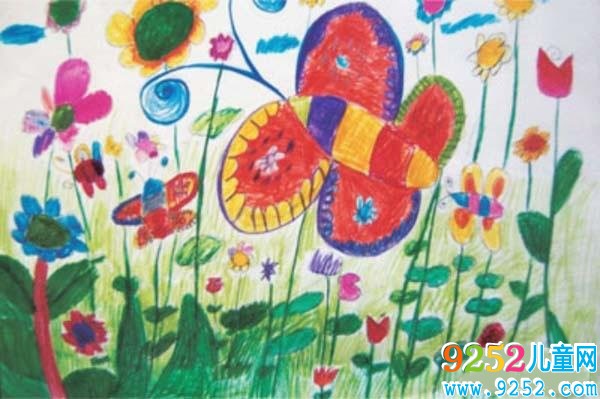 美麗的春天<a href=http://www.inspiredelm.com/ertonghua/ target=_blank class=infotextkey>兒童畫</a>作品:蝴蝶飛