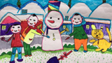 兒童畫(huà)堆雪人-興奮堆雪人