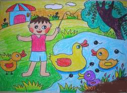 優(yōu)秀的幼兒春天兒童畫(huà)作品 春天的池塘