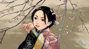 最美的人兒童畫(huà)-看桃花的美女