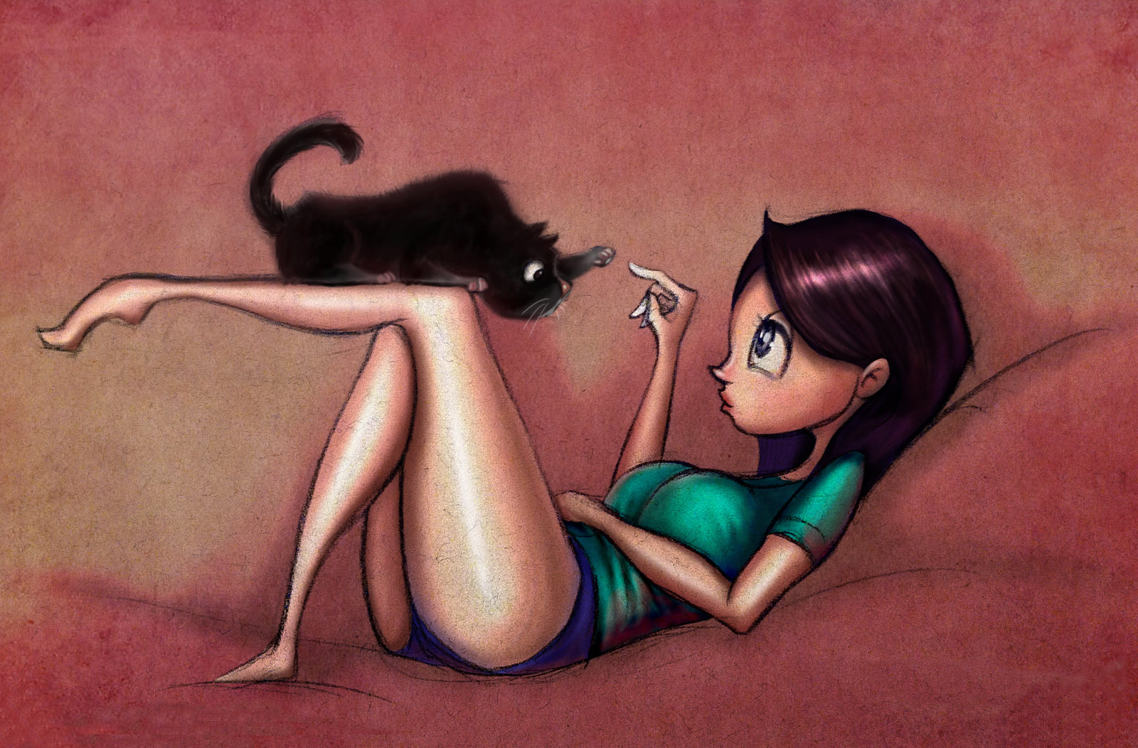 最美的人<a href=http://www.inspiredelm.com/ertonghua/ target=_blank class=infotextkey>兒童畫</a>-美女與小貓