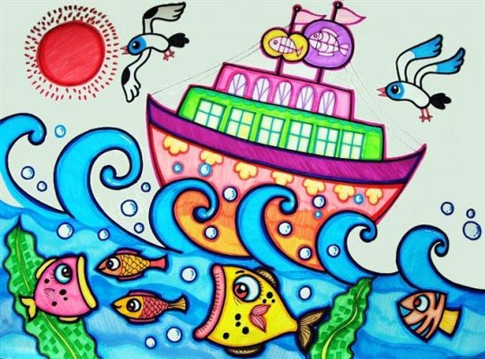 船和大海<a href=http://www.inspiredelm.com/ertonghua/ target=_blank class=infotextkey>兒童畫(huà)</a>-大海中的大船
