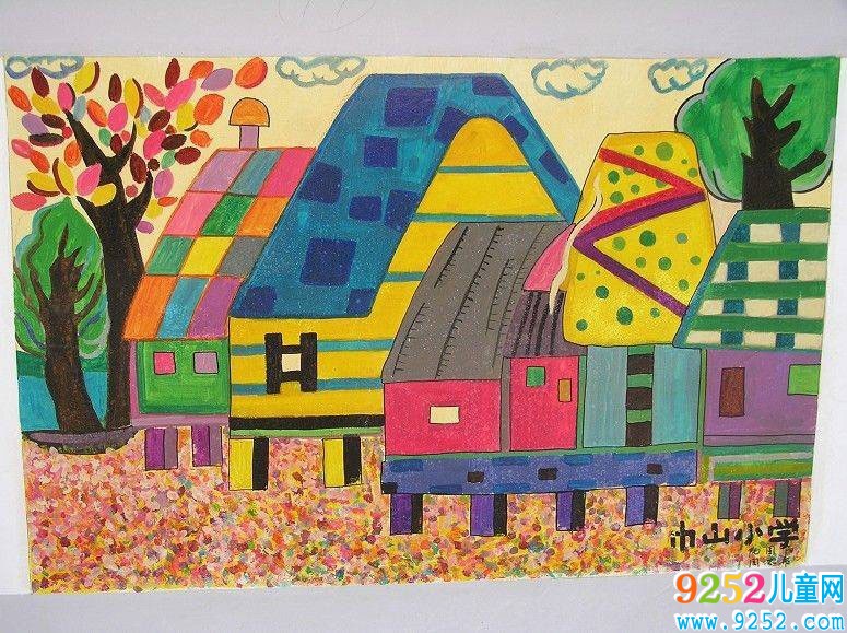優(yōu)秀<a href=http://www.inspiredelm.com/ertonghua/ target=_blank class=infotextkey>兒童畫</a>作品欣賞-秋天的房子