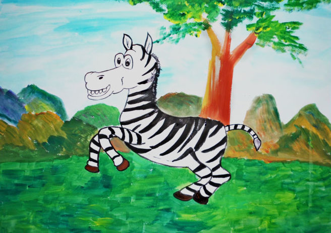 斑馬<a href=http://www.inspiredelm.com/ertonghua/ target=_blank class=infotextkey>兒童畫</a>-草原上的斑馬