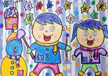冬天的<a href=http://www.inspiredelm.com/ertonghua/ target=_blank class=infotextkey>兒童畫</a>-看看我們堆得小雪人