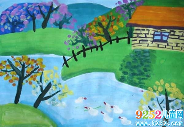 兒童春天風(fēng)景水粉畫