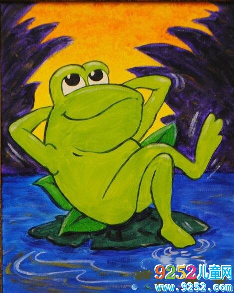 一只悠閑的小青蛙夏天油畫作品欣賞