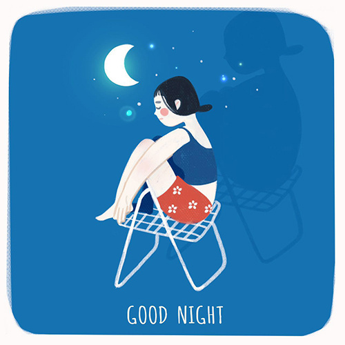 月光下的女孩人物插畫