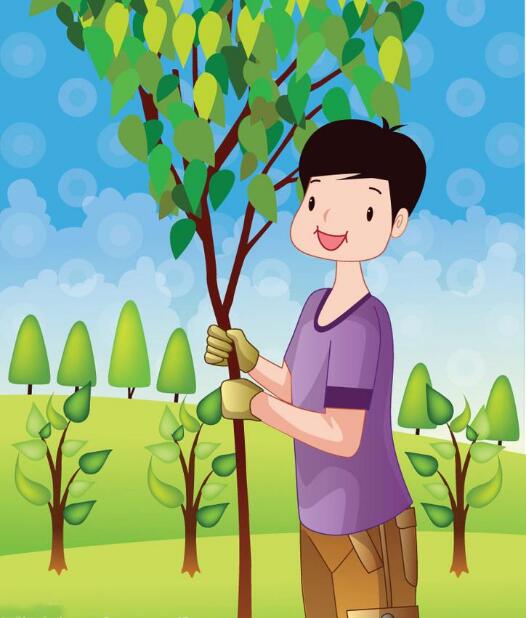 植樹節(jié)手抄報(bào)插圖，栽樹的男孩