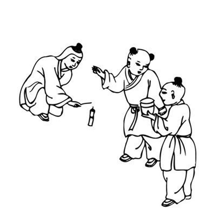 雞年手抄報插圖，放鞭炮的孩子