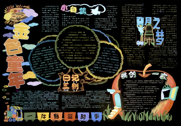 六一兒童節(jié)黑板報圖畫，金色童年