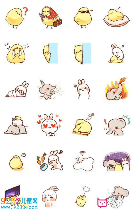 小動物小兔小黃雞卡通動物<a href=http://www.inspiredelm.com/jianbihua/ target=_blank class=infotextkey>簡筆畫</a>，可愛兒童插畫