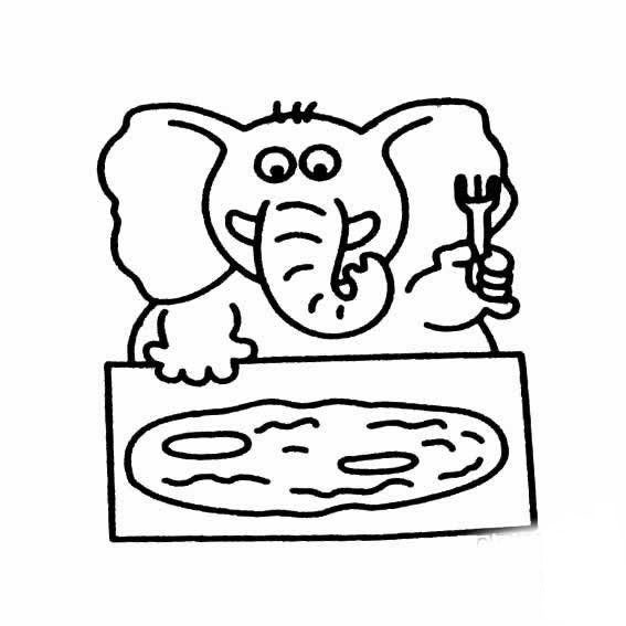 大象吃牛排<a href=http://www.inspiredelm.com/jianbihua/ target=_blank class=infotextkey>簡(jiǎn)筆畫</a>圖片_大象吃牛排兒童繪畫圖集