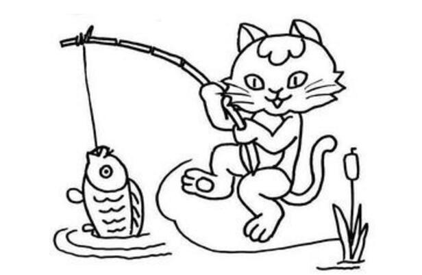 小貓釣魚簡筆畫