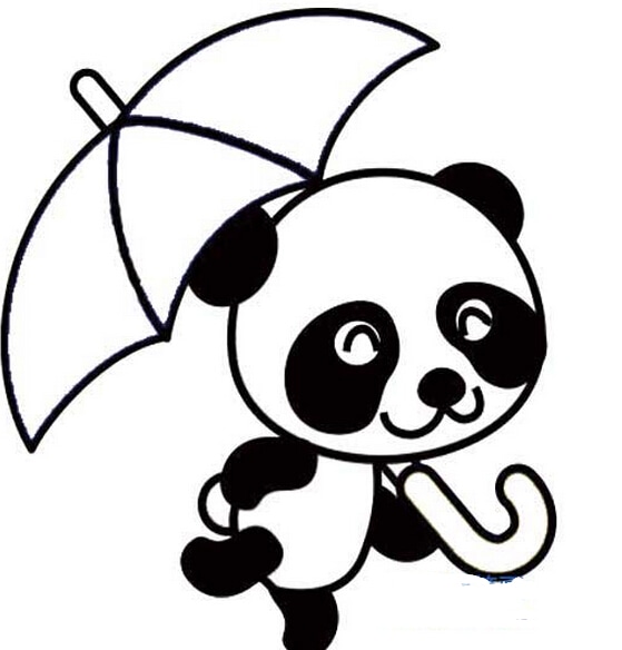 小熊貓的卡通簡筆畫圖片_小熊貓打傘