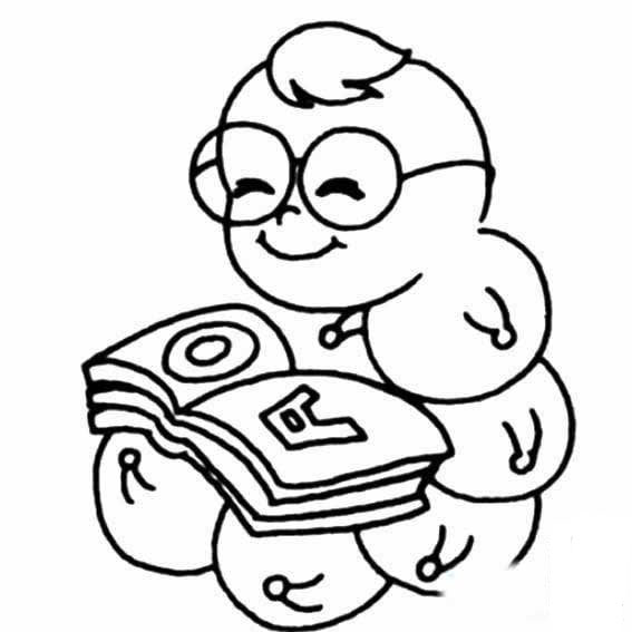 看書的毛毛蟲<a href=http://www.inspiredelm.com/jianbihua/ target=_blank class=infotextkey>簡筆畫</a>圖片_看書的毛毛蟲兒童繪畫圖集