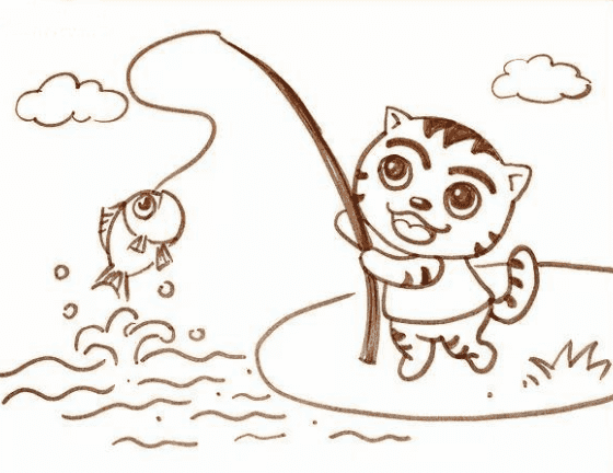 貓釣魚怎么畫_貓釣魚簡筆畫畫法步驟教程