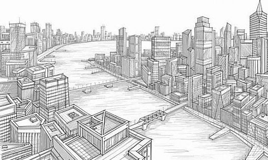城市高樓大廈簡筆