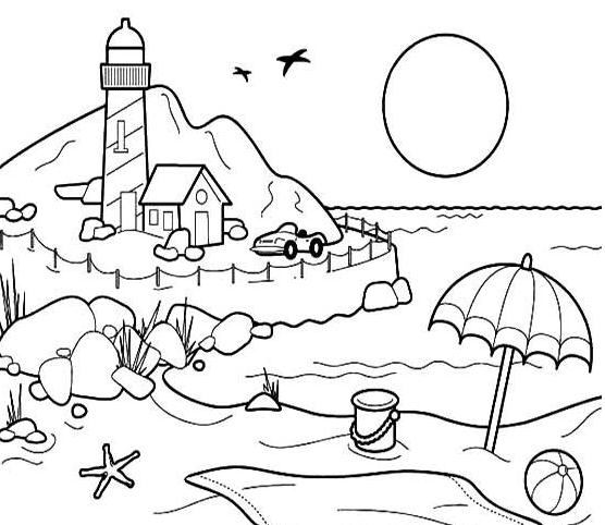 海邊沙灘風(fēng)景兒童簡(jiǎn)筆