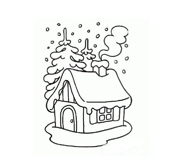 冬天風(fēng)景簡筆畫圖片，下雪啦
