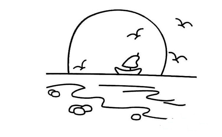 漂亮的風(fēng)景簡筆畫，大海簡筆畫大全