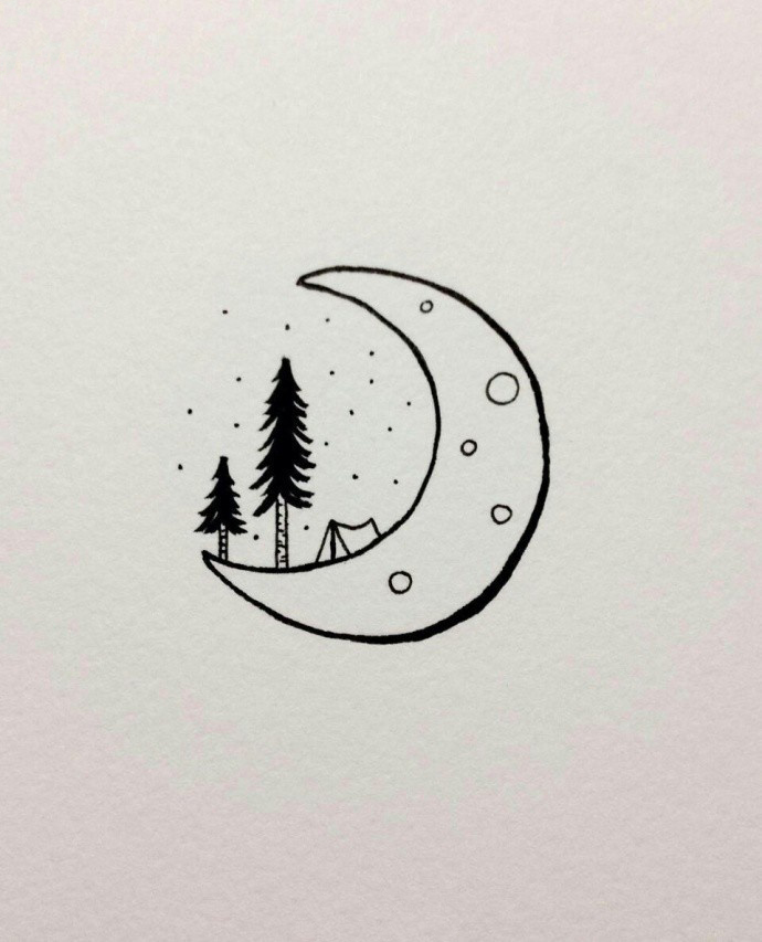 好看的風(fēng)景簡筆畫圖片，月亮上的美景