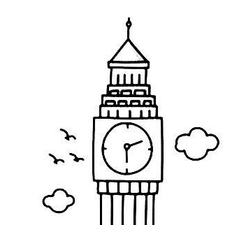 大本鐘的風(fēng)景簡筆畫圖片_英國大本鐘