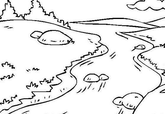 山谷小溪的夏日風(fēng)景簡(jiǎn)筆畫(huà)圖片
