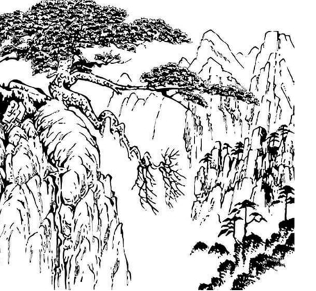 奇山怪石風景簡筆畫圖片