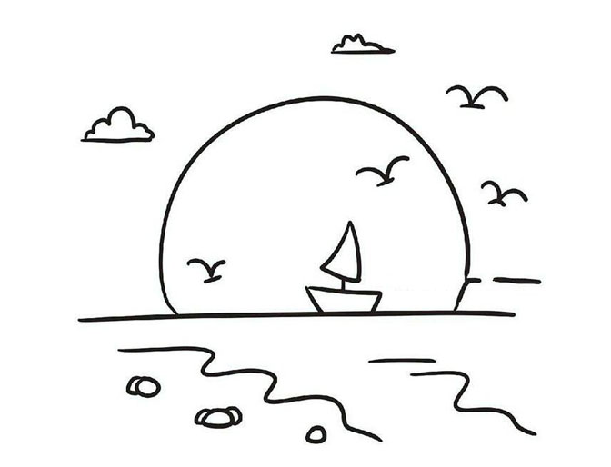 海上風(fēng)景簡筆畫圖片，好看的大海簡筆畫