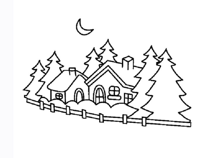 月光下的森林小屋兒童風(fēng)景簡筆畫分享